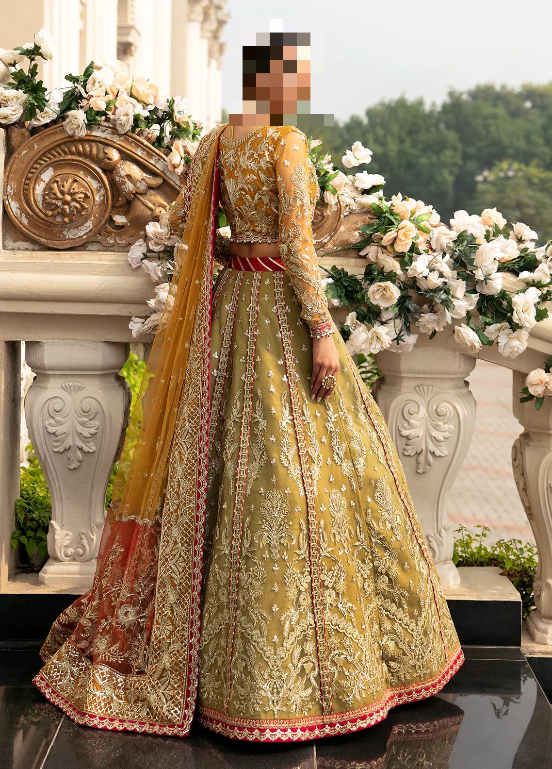 Fatima’s Antique Gold Mehndi Lehenga