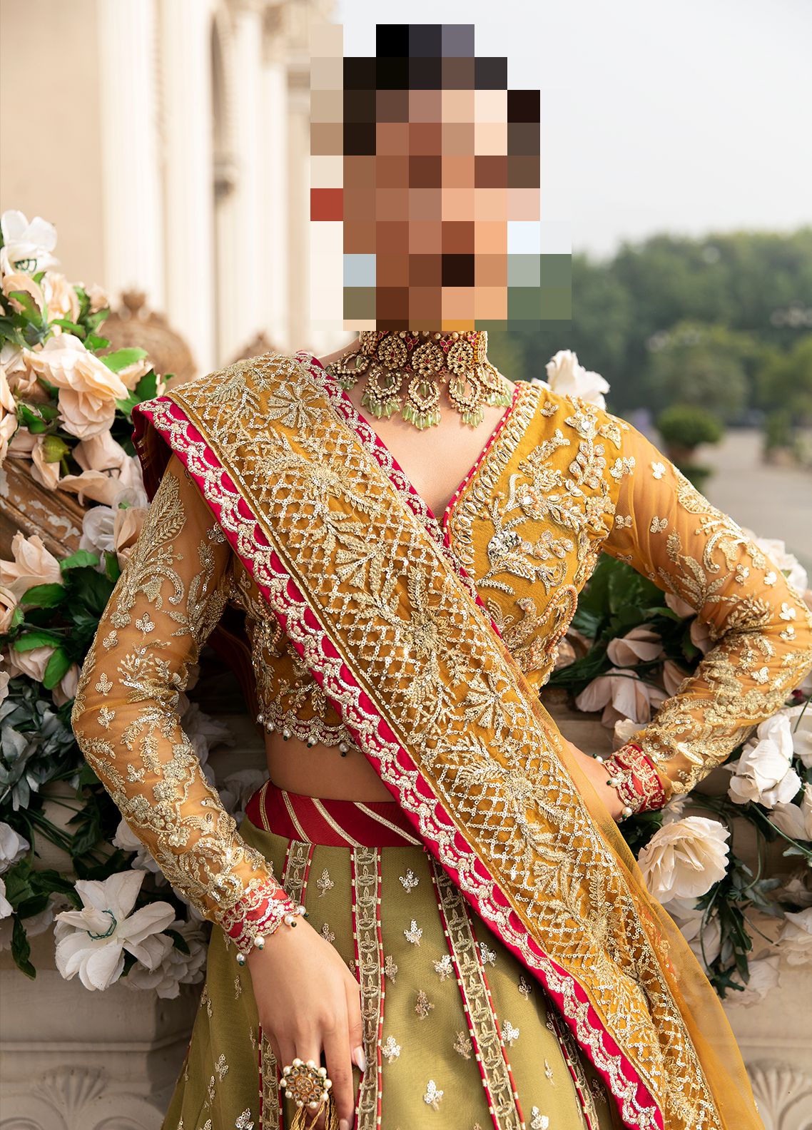 Fatima’s Antique Gold Mehndi Lehenga