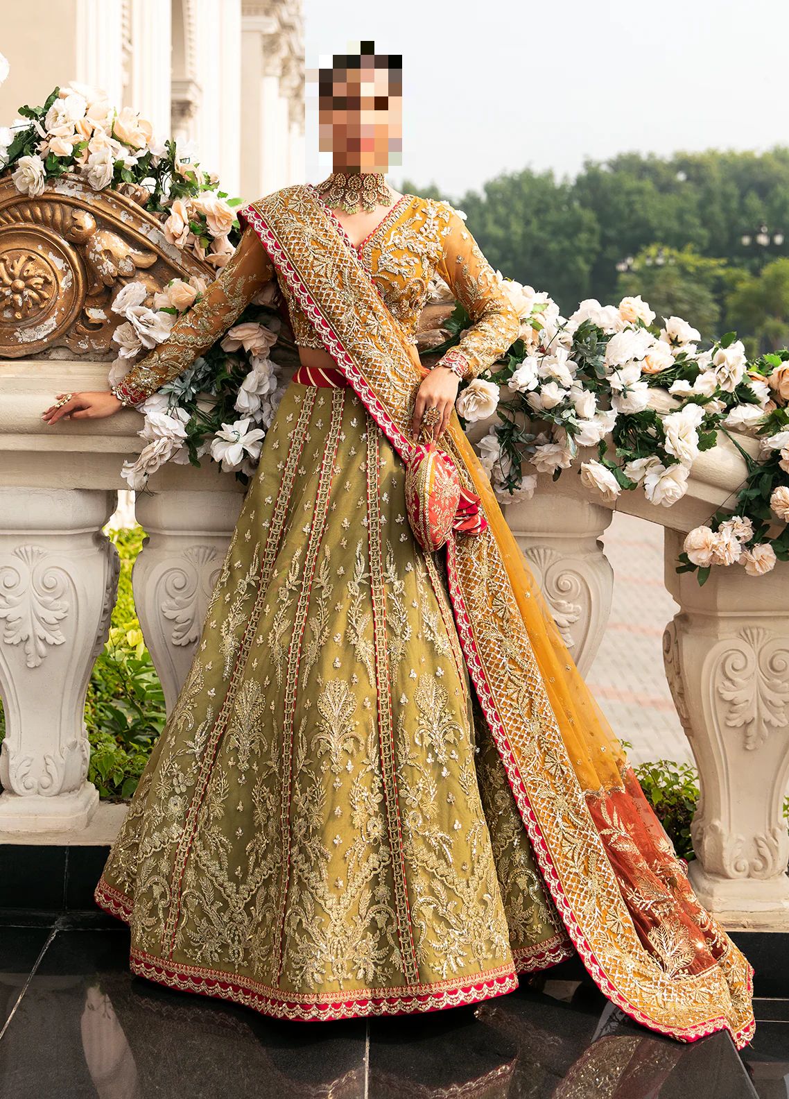 Fatima’s Antique Gold Mehndi Lehenga