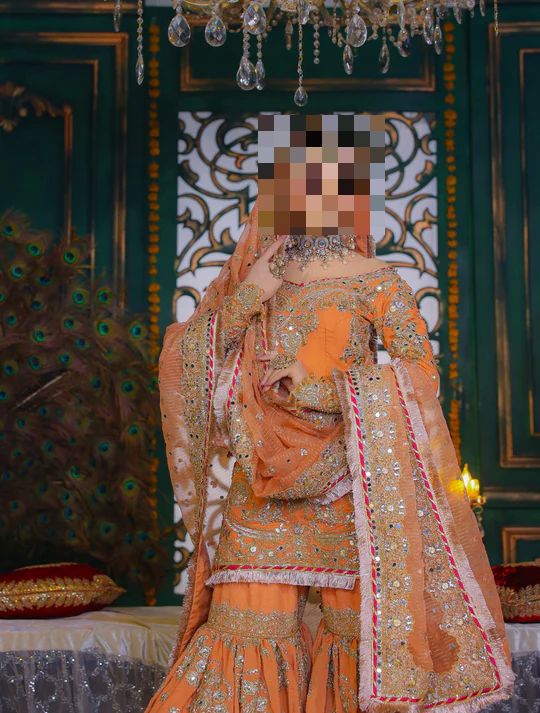 Fatima’s Apricot Peach & Antique Gold Wedding Dress