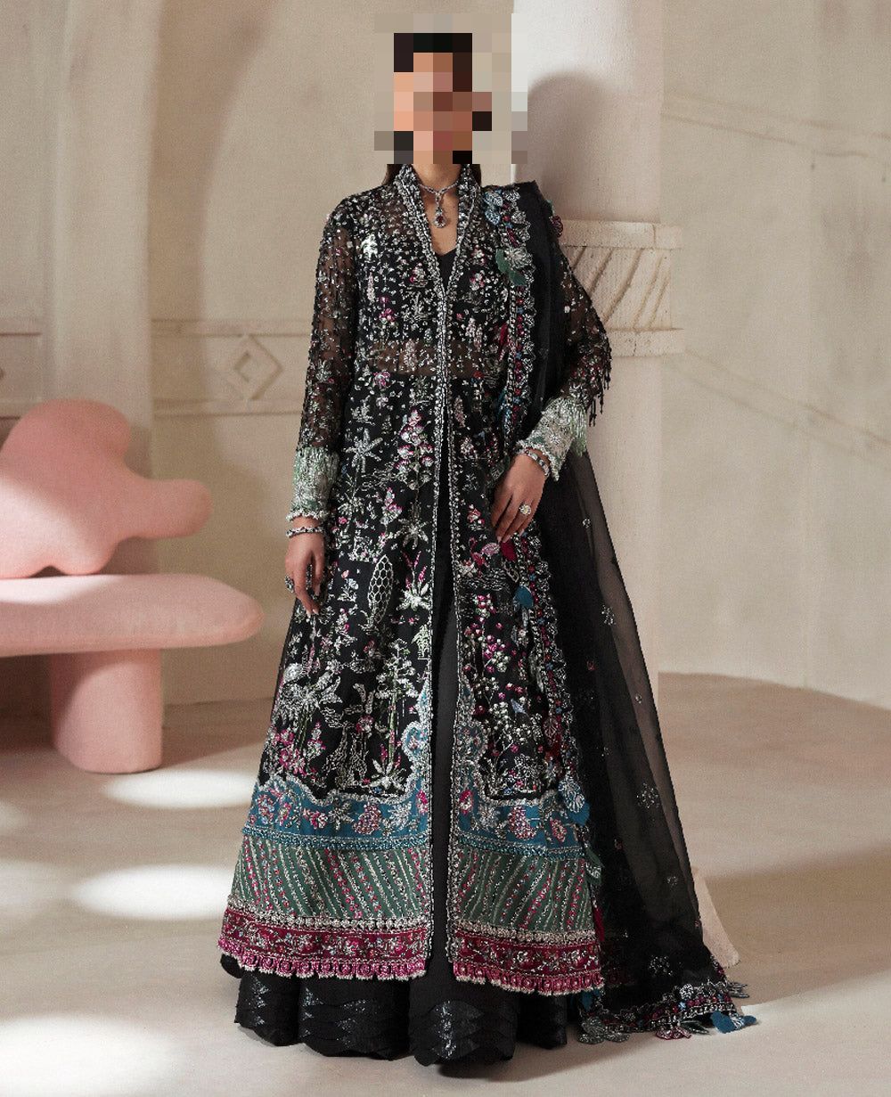 Fatima’s Black Teal Embroidered Party Dress