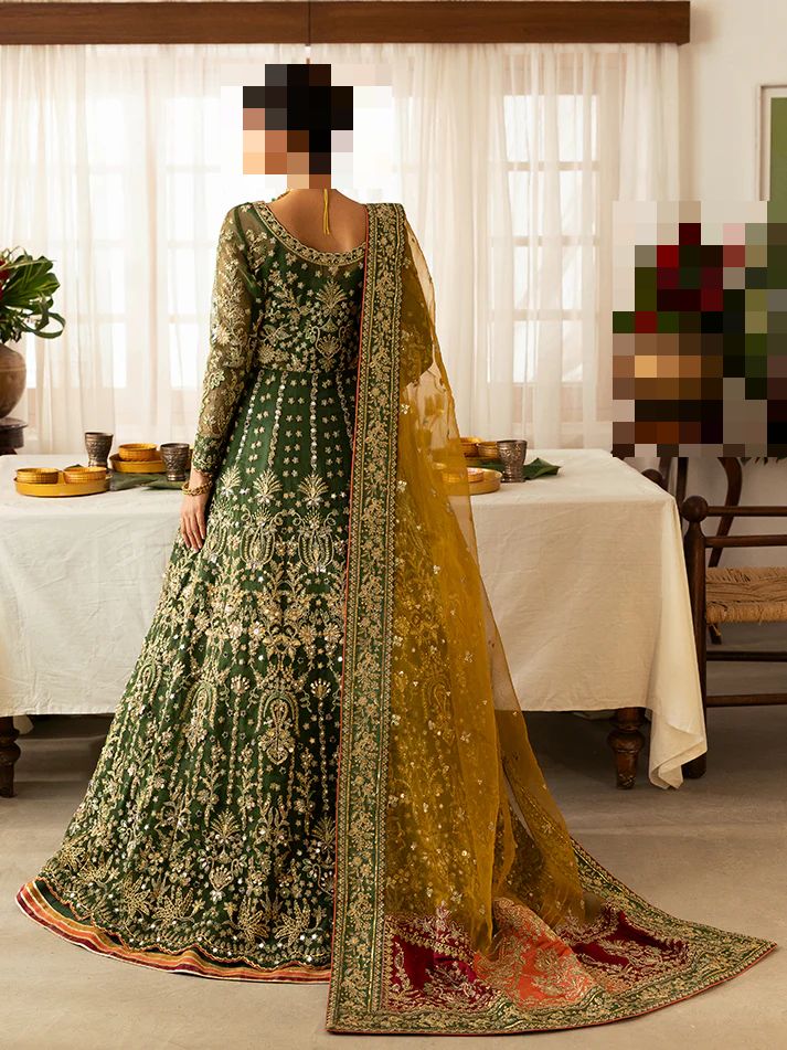Fatima’s Bottle Green with Mustard Contrast Wedding Dress