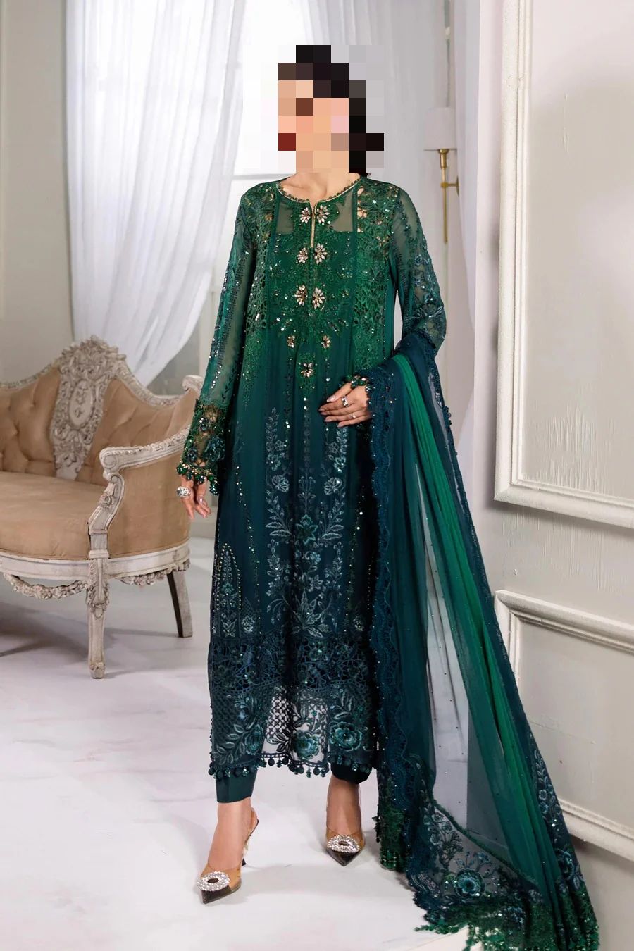 Fatima’s Deep Jade Evening Party Dress