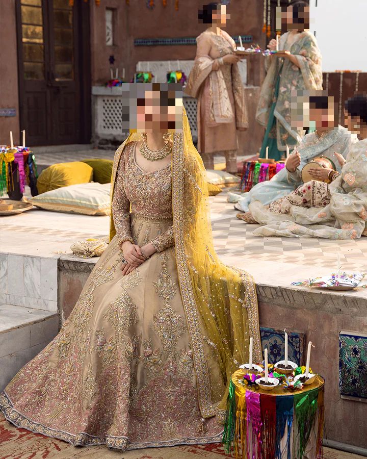 Fatima’s Elegant Beige Gold Bridal Dress