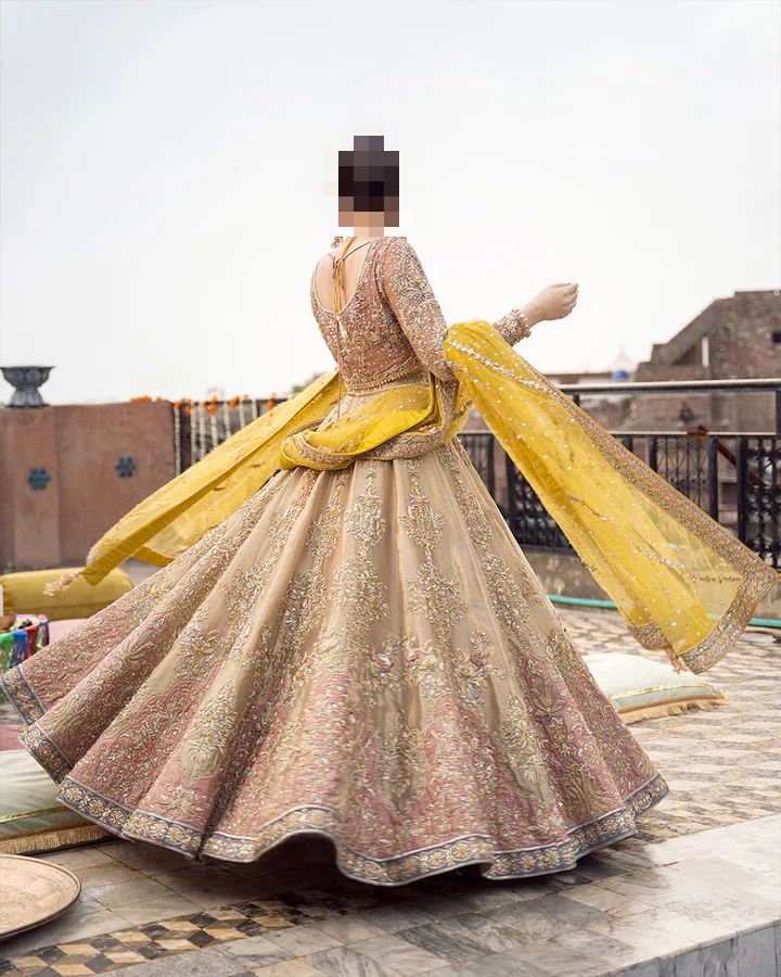 Fatima’s Elegant Beige Gold Bridal Dress