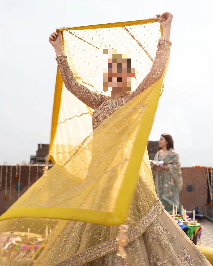 Fatima’s Elegant Beige Gold Bridal Dress