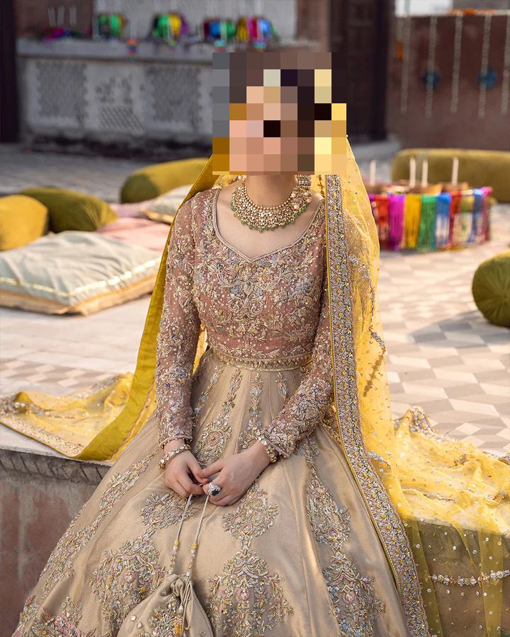 Fatima’s Elegant Beige Gold Bridal Dress