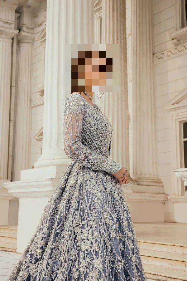 Fatima’s Enchanting Smoky Blue Party Dress