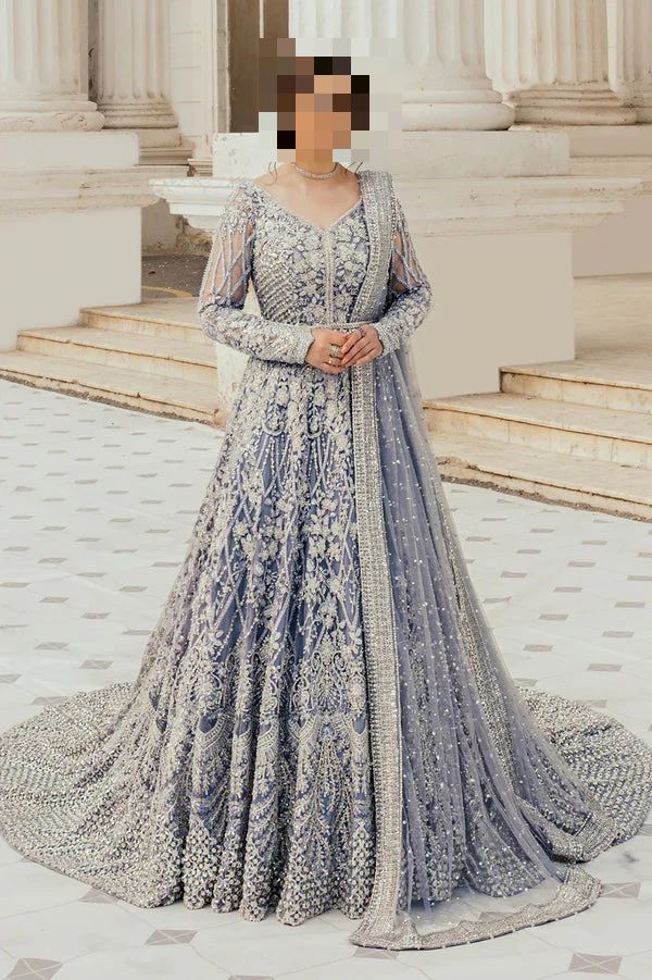Fatima’s Enchanting Smoky Blue Party Dress