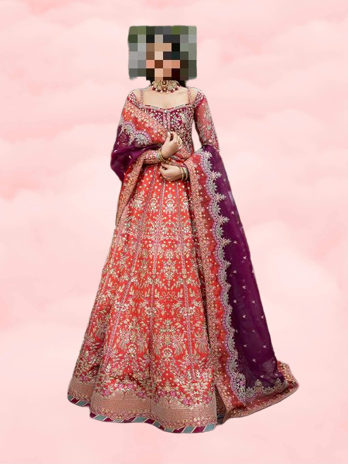 Fatima’s Grand Vermilion & Deep Plum Wedding Dress