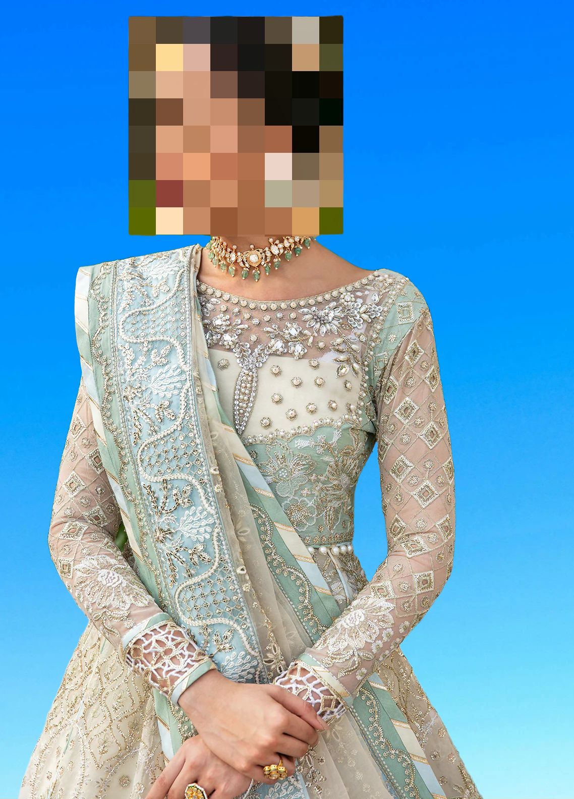 Fatima’s Ivory & Soft Mint Green Wedding Dress
