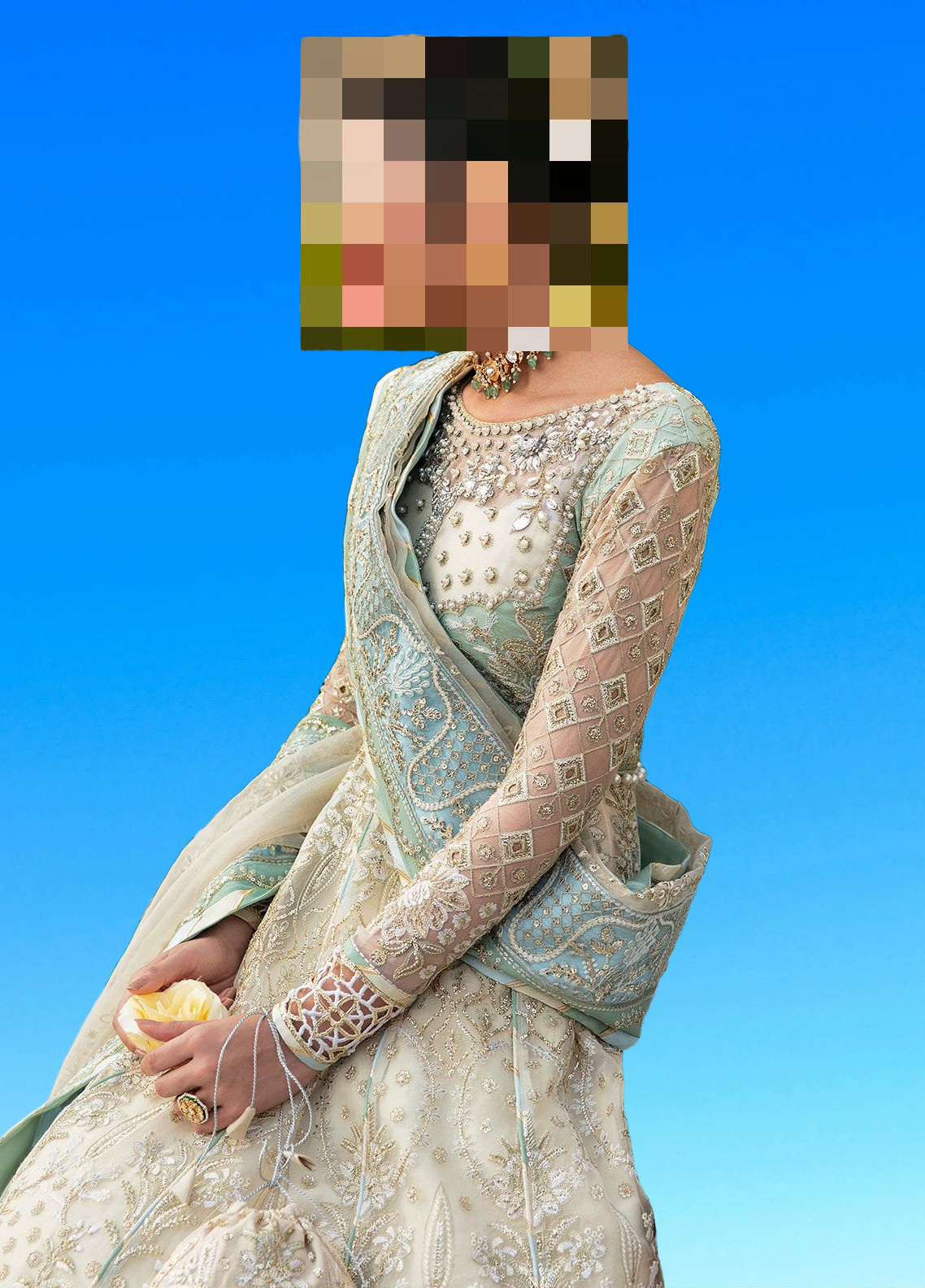 Fatima’s Ivory & Soft Mint Green Wedding Dress