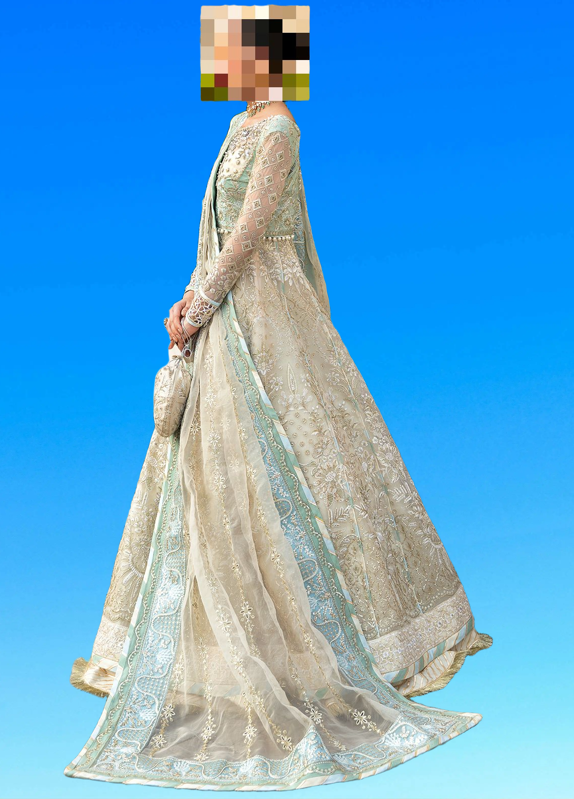 Fatima’s Ivory & Soft Mint Green Wedding Dress