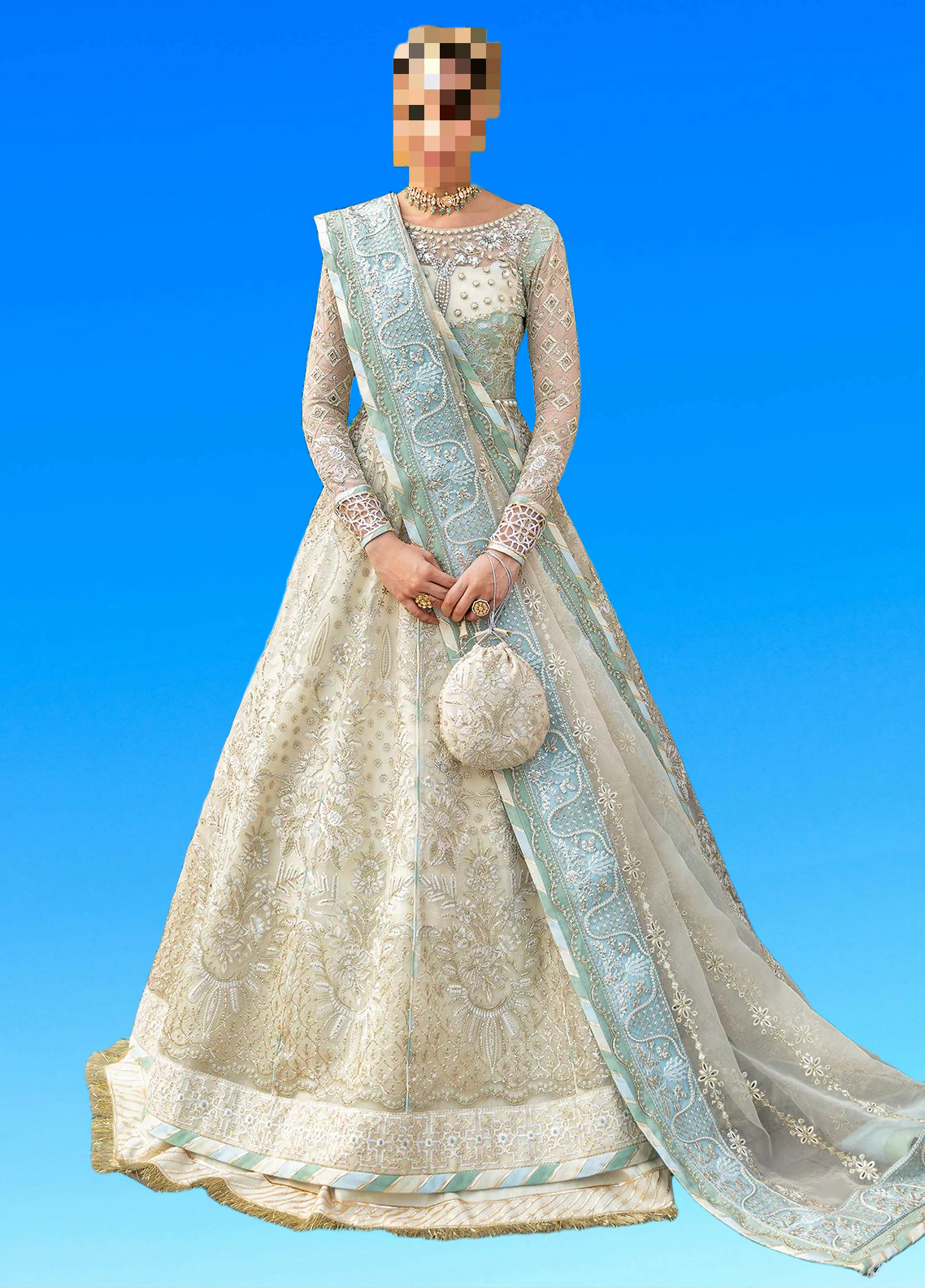 Fatima’s Ivory & Soft Mint Green Wedding Dress