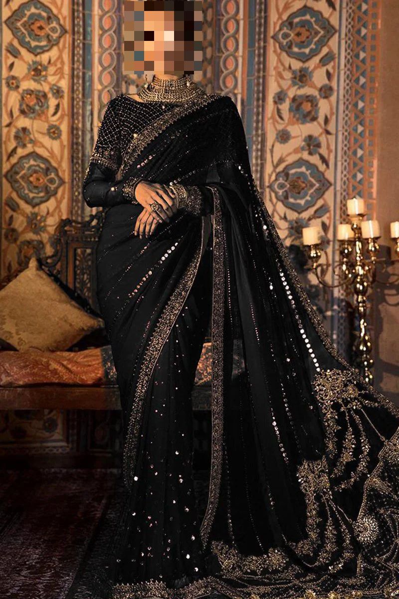 Fatima’s Jet Black Mukesh Work Party Saree