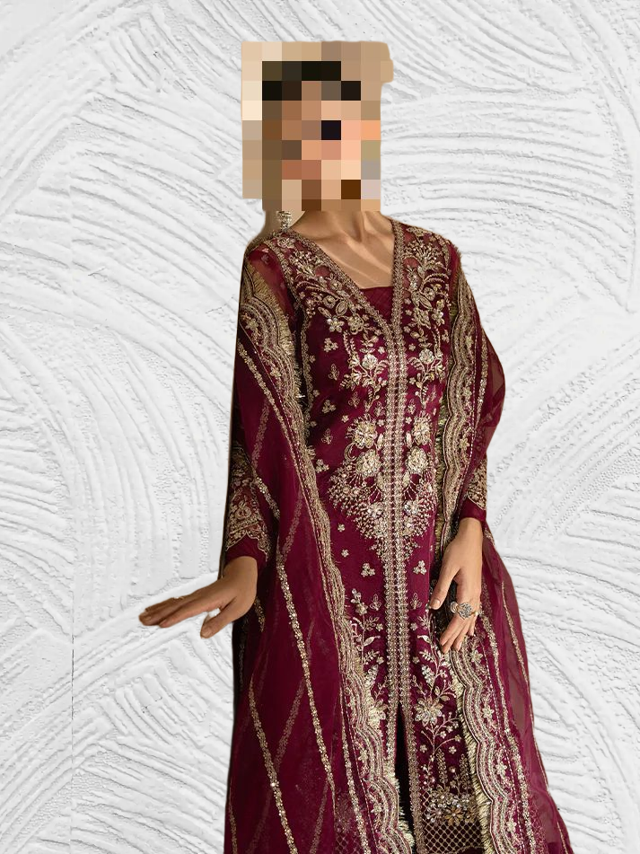 Fatima’s Luxurious Wine Maroon Wedding Dress