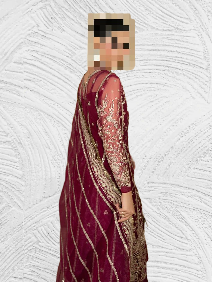 Fatima’s Luxurious Wine Maroon Wedding Dress