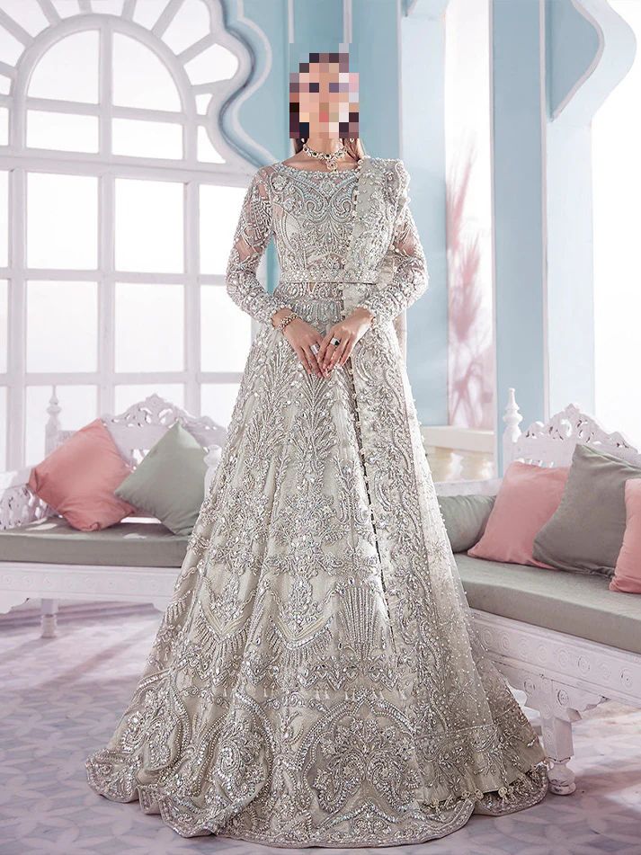 Fatima’s Majestic Silver Ivory Bridal Dress