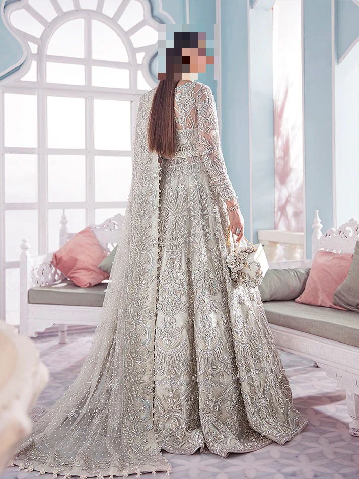 Fatima’s Majestic Silver Ivory Bridal Dress