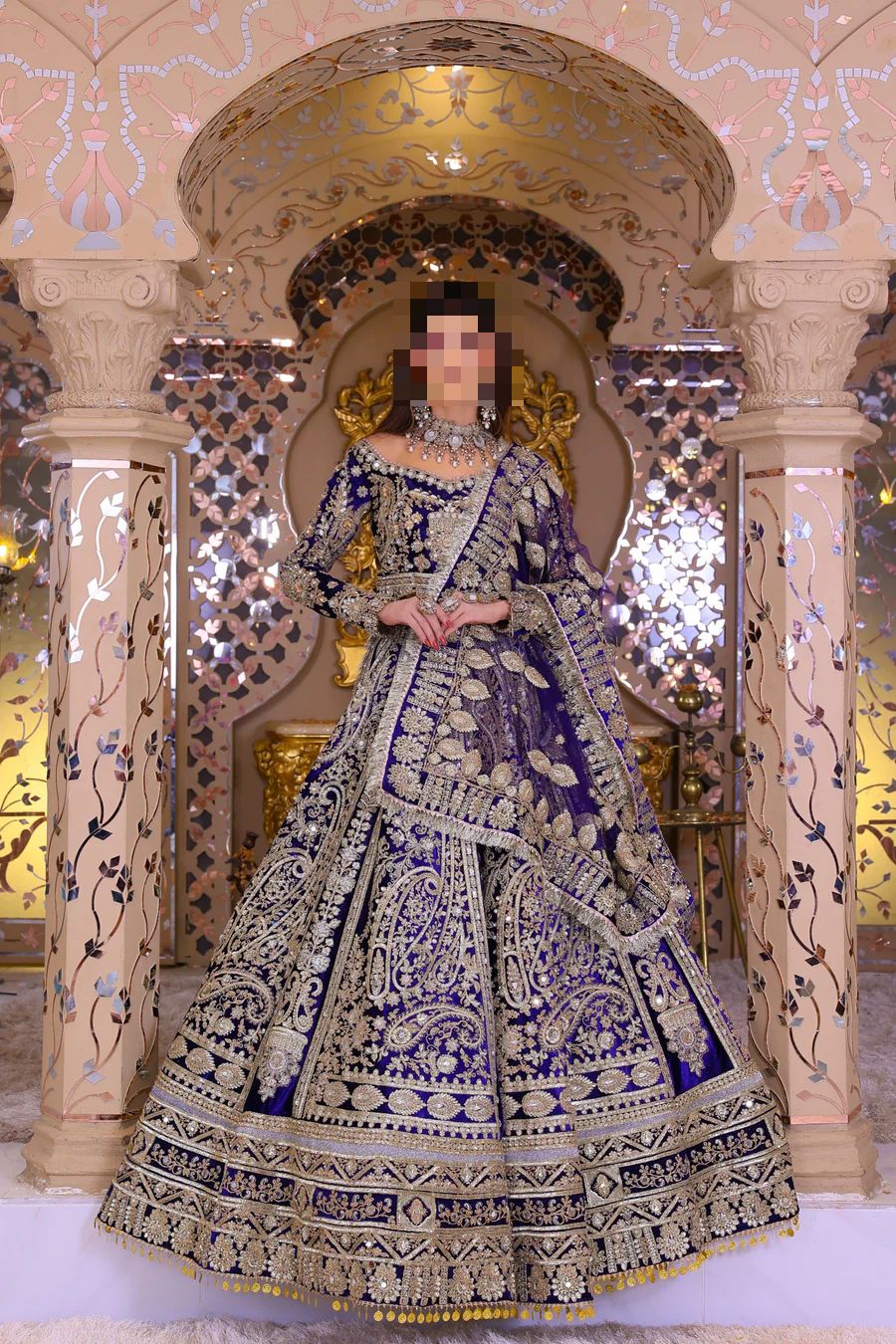 Fatima’s Midnight Blue & Antique Silver Wedding Dress