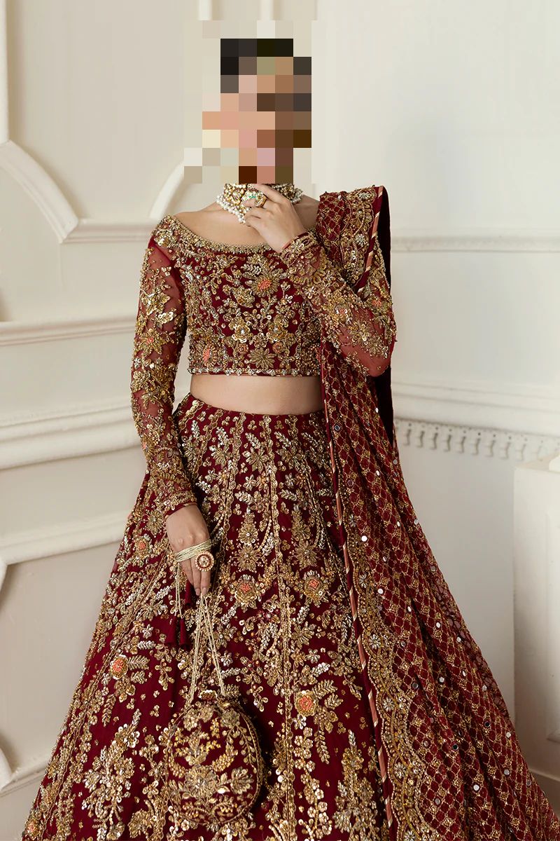 Fatima’s Regal Deep Wedding Red Bridal Dress