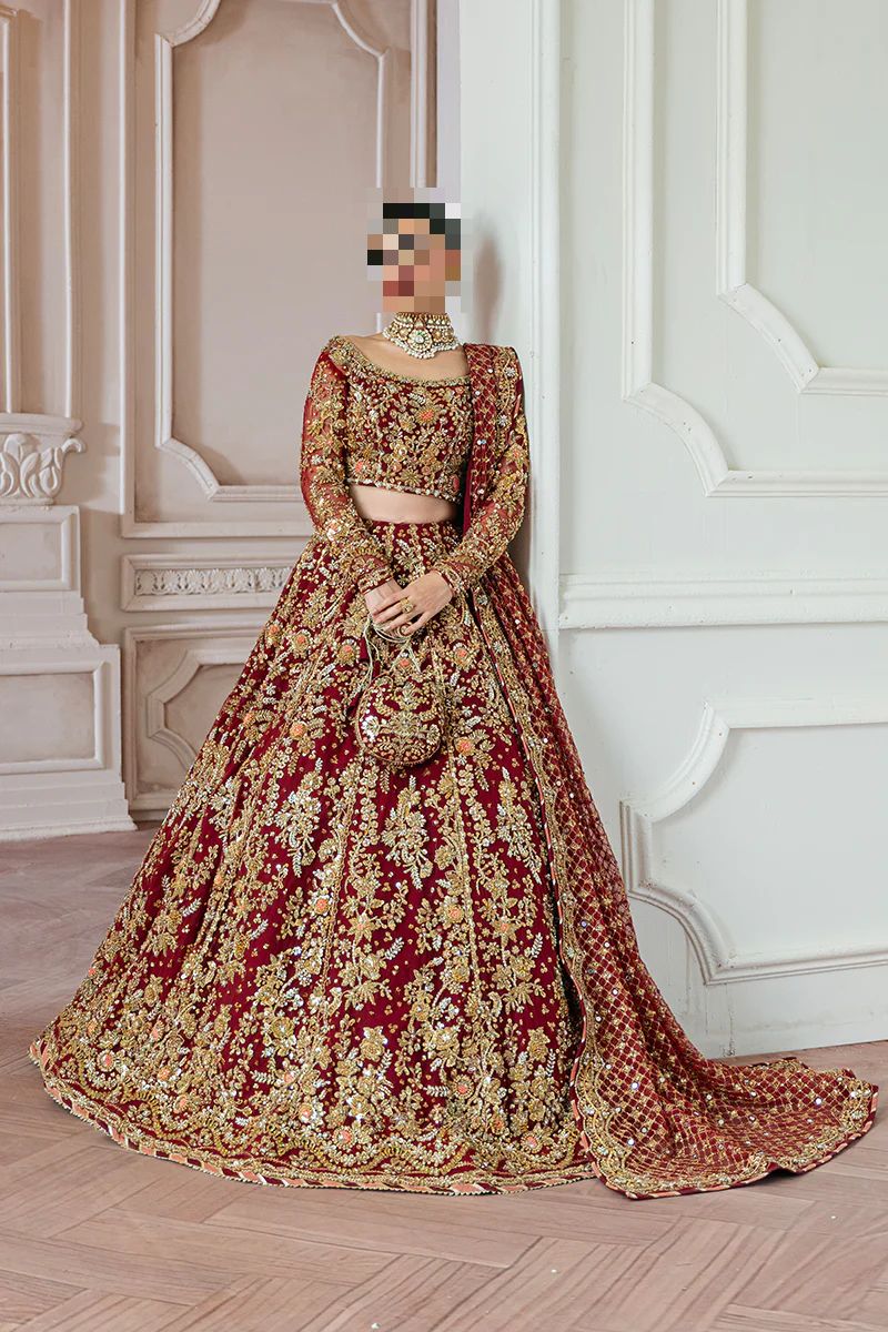 Fatima’s Regal Deep Wedding Red Bridal Dress