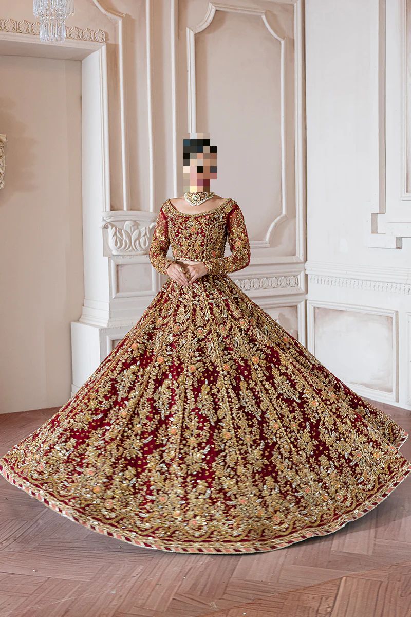Fatima’s Regal Deep Wedding Red Bridal Dress