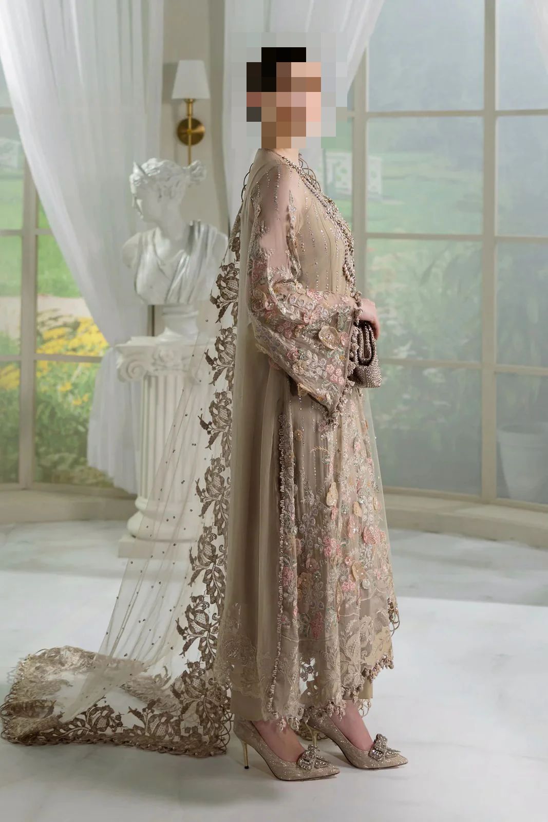 Fatima’s Soft Taupe Pearl Party Dress