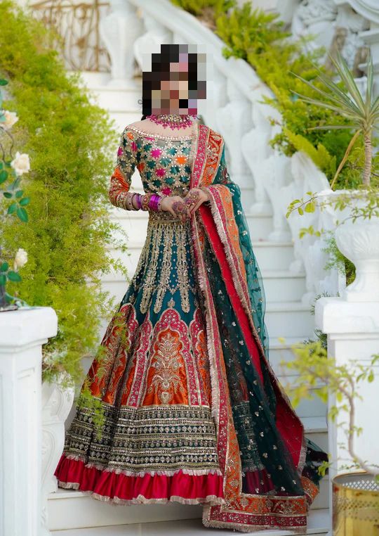 Fatima’s Teal Green Rust Orange & Maroon Wedding Dress