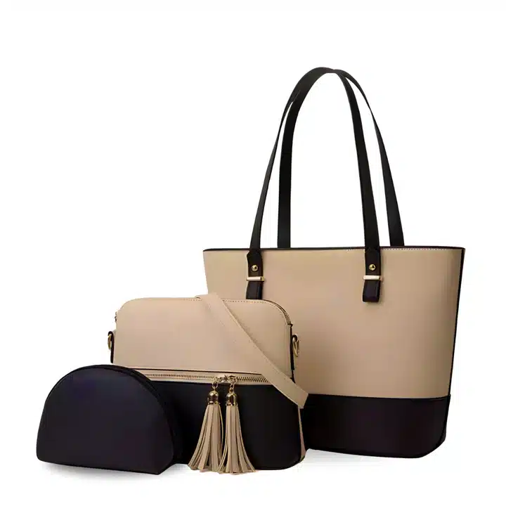 Bella Handbag Beige & Black 3 Piece Set
