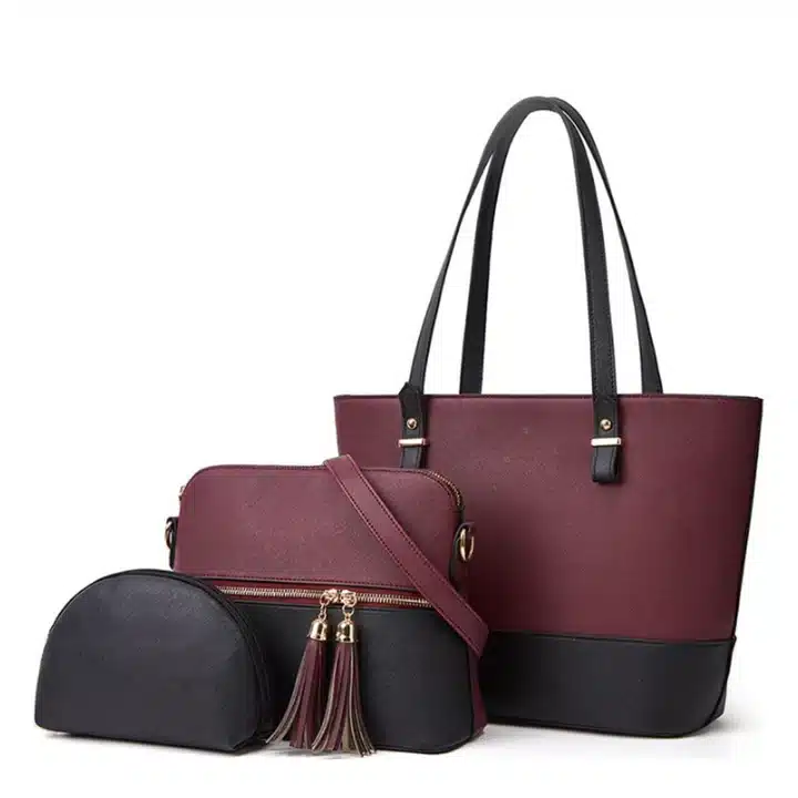 Bella Maroon & Black Handbag Set