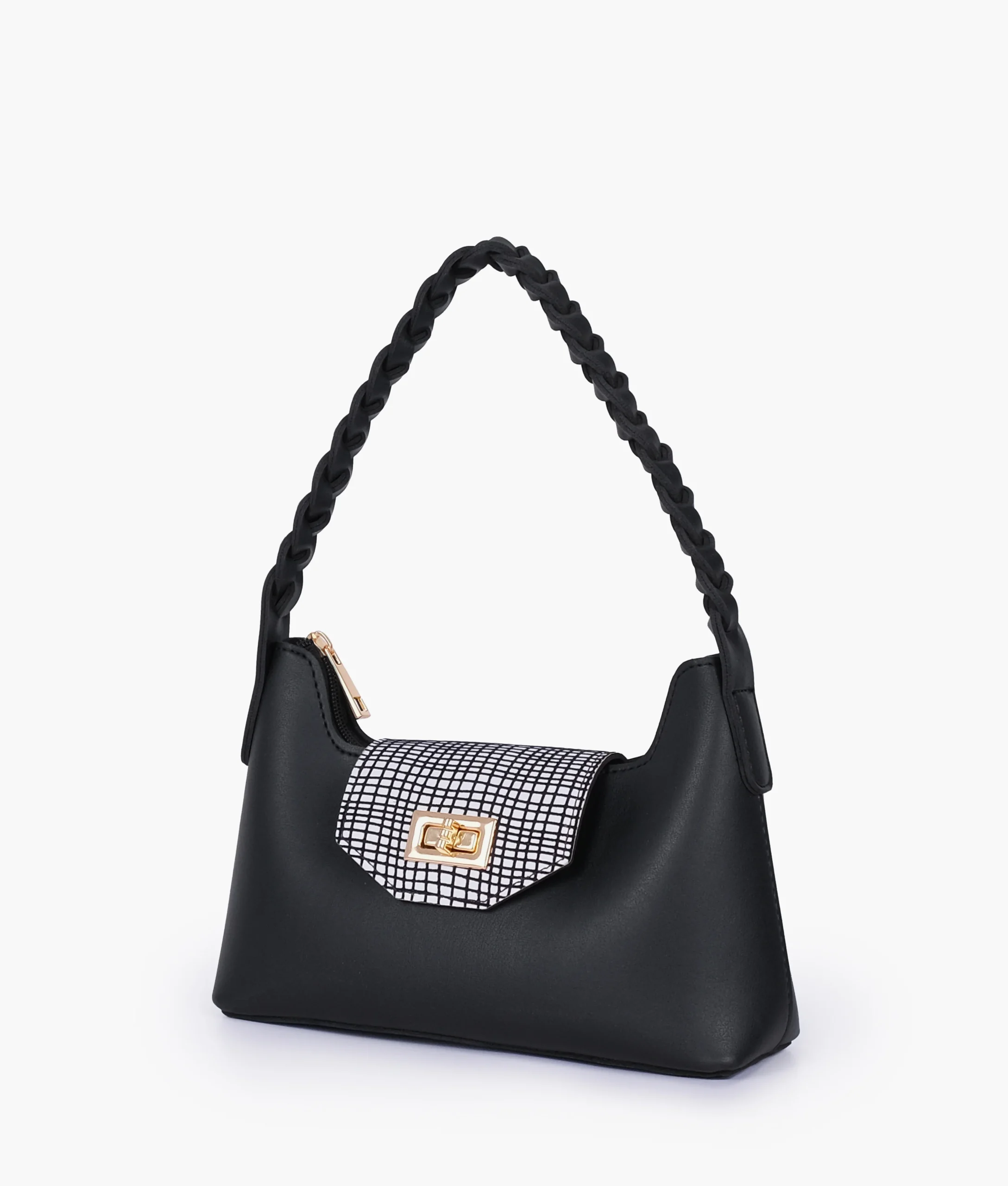 Black and White Purse with Braided Strap