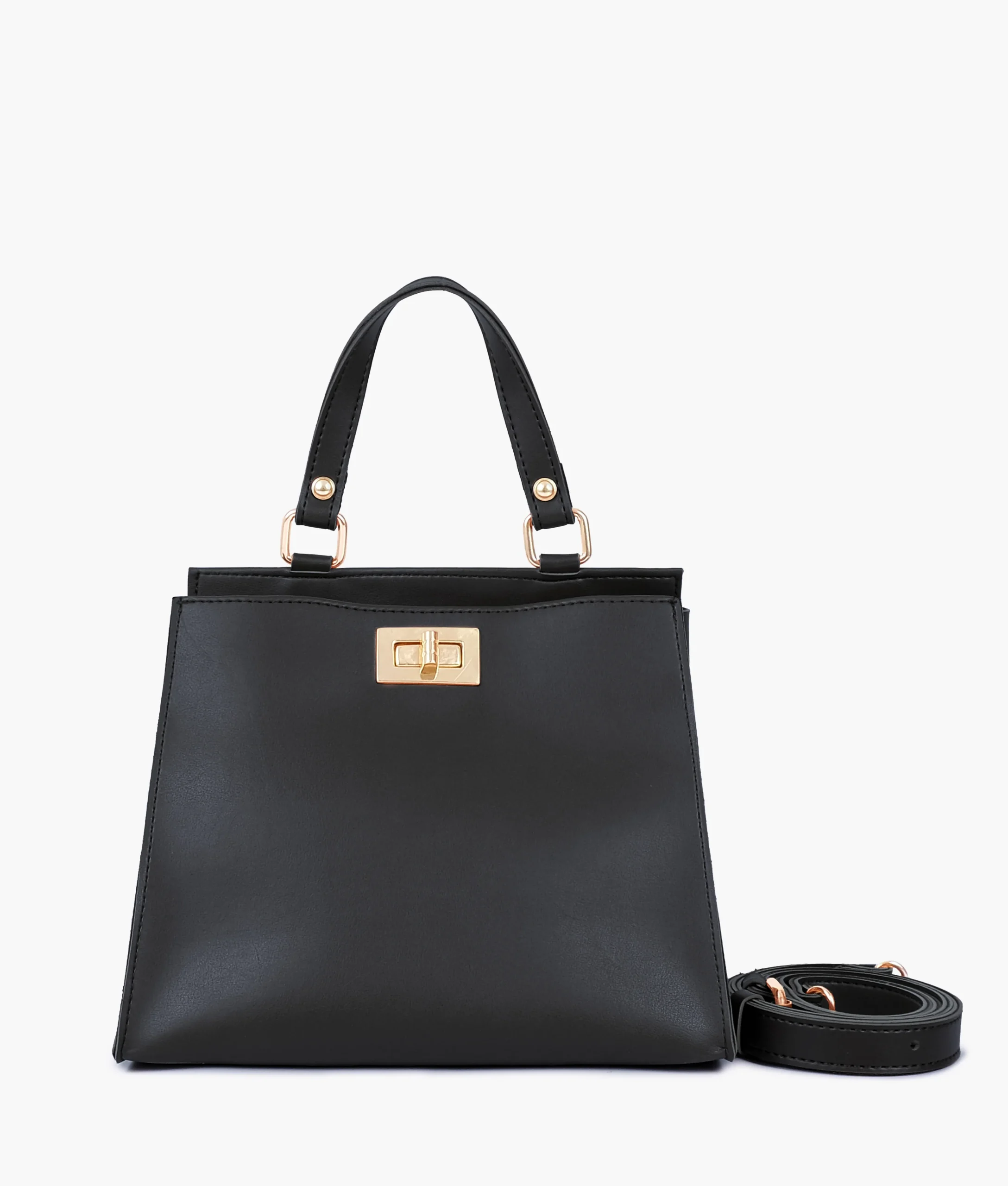 Black Front Lock Top Handle Mini Bag