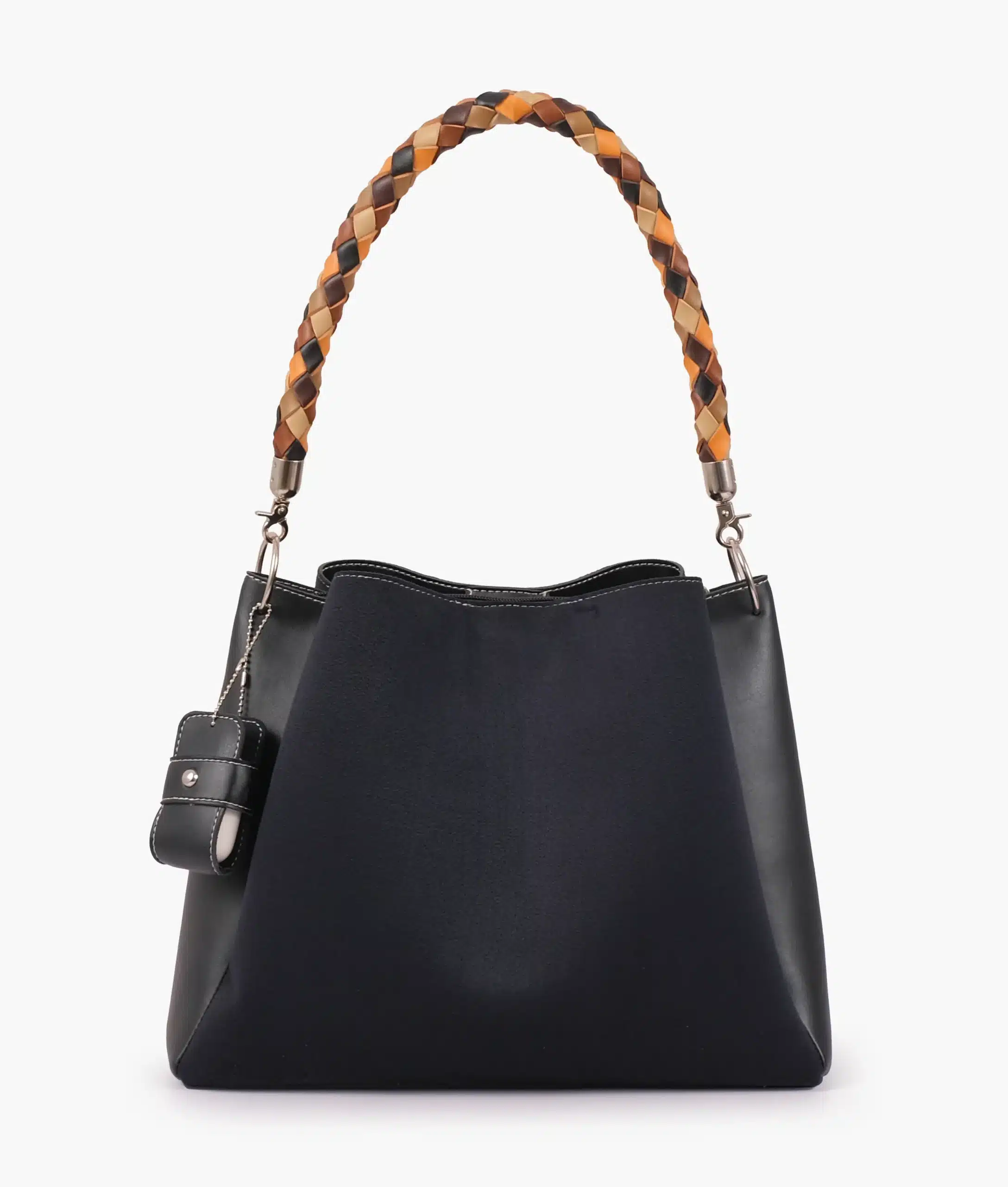 Black Suede Handbag with Braided Handle