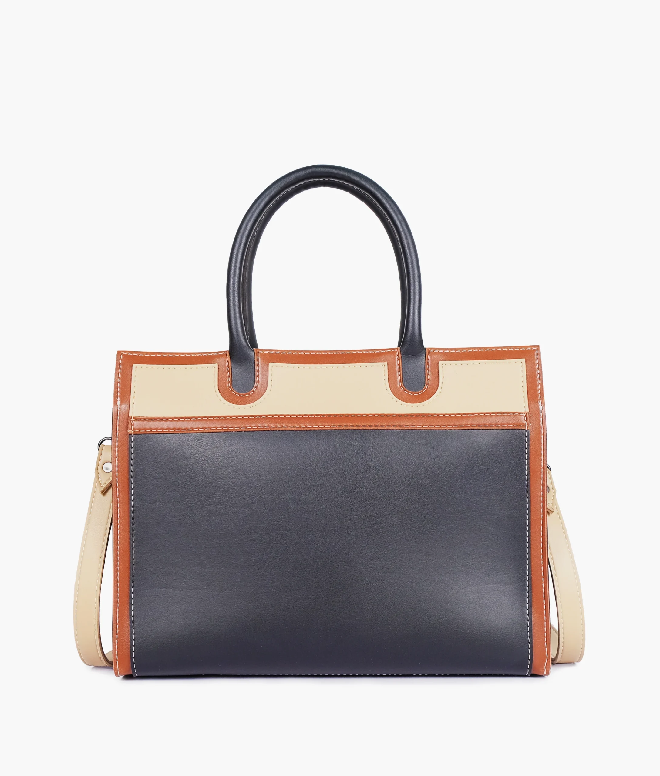 Elegant black handbag showing spacious interior and organized compartments
