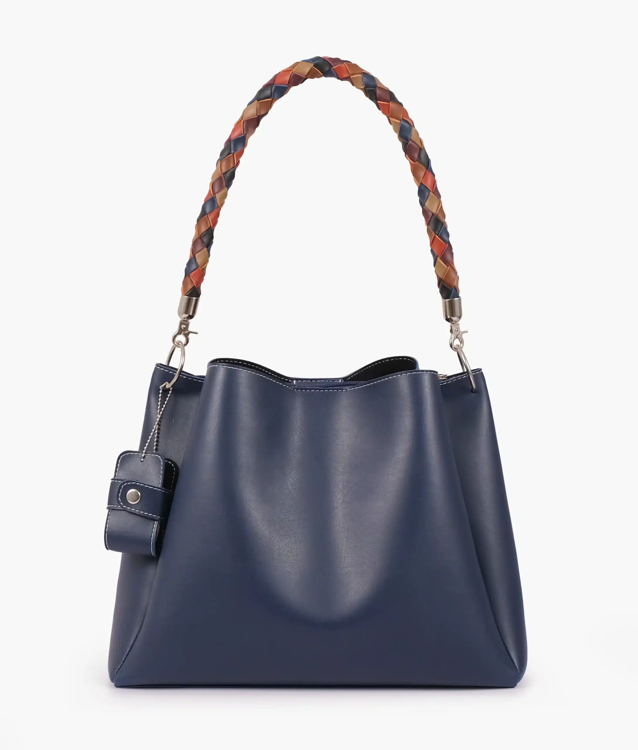 Blue Handbag with Braided Handle