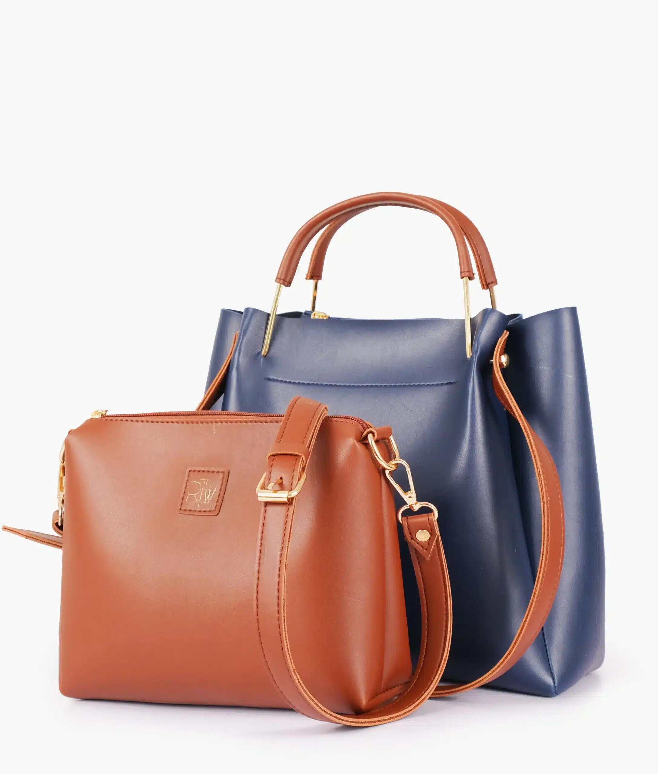 Blue Metal Handle Tote Bag