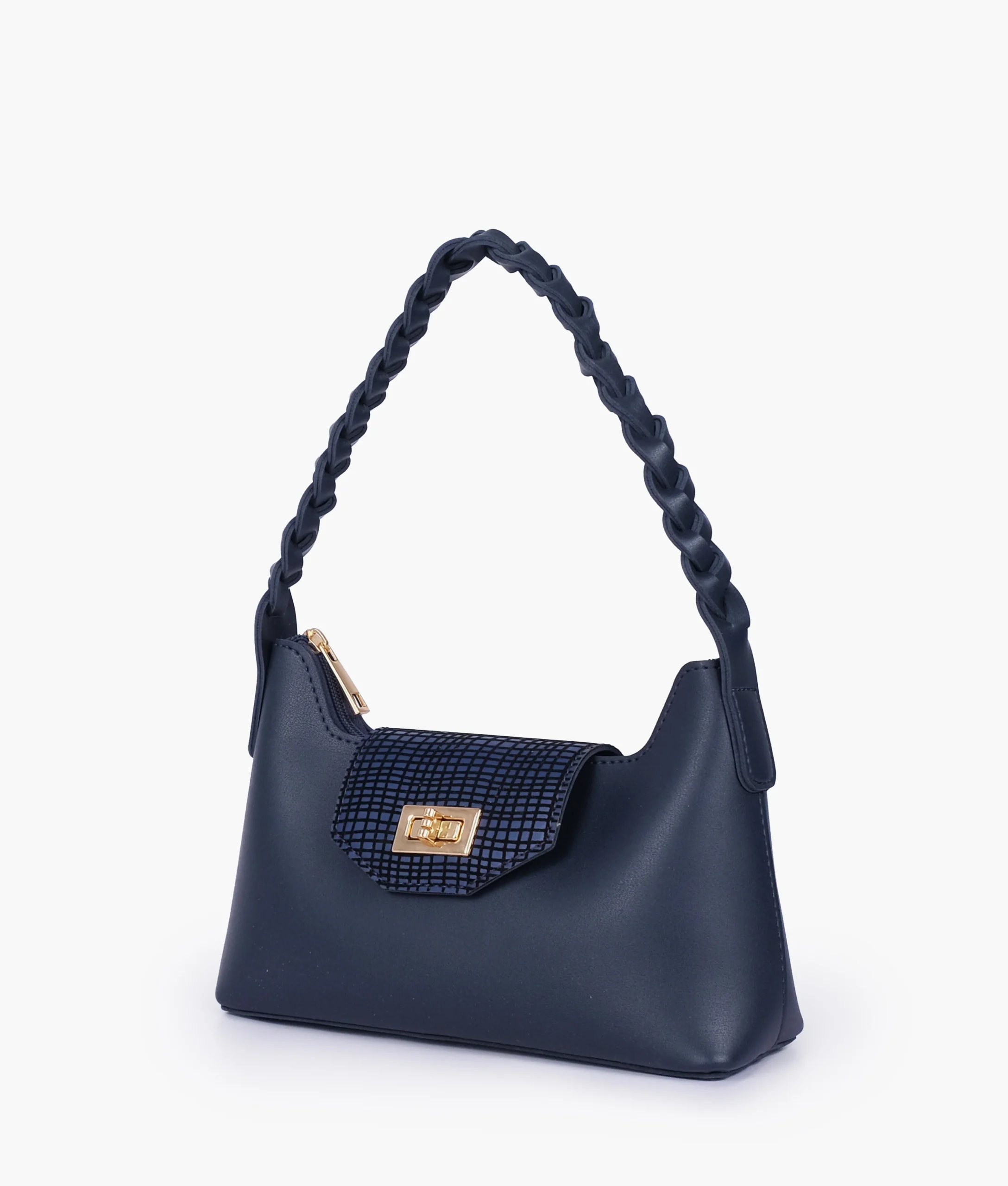 Blue Purse with Braided Strap