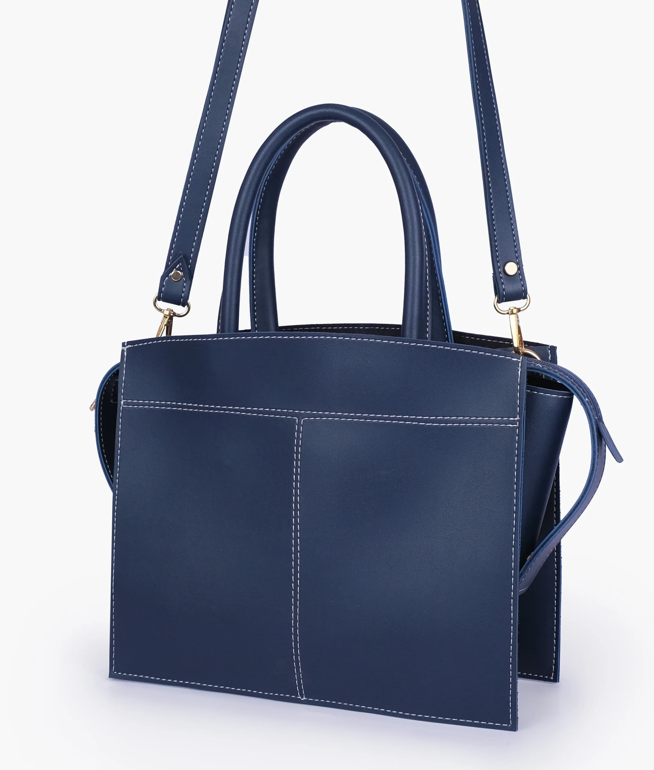 Blue Trapeze Top Handle Bag
