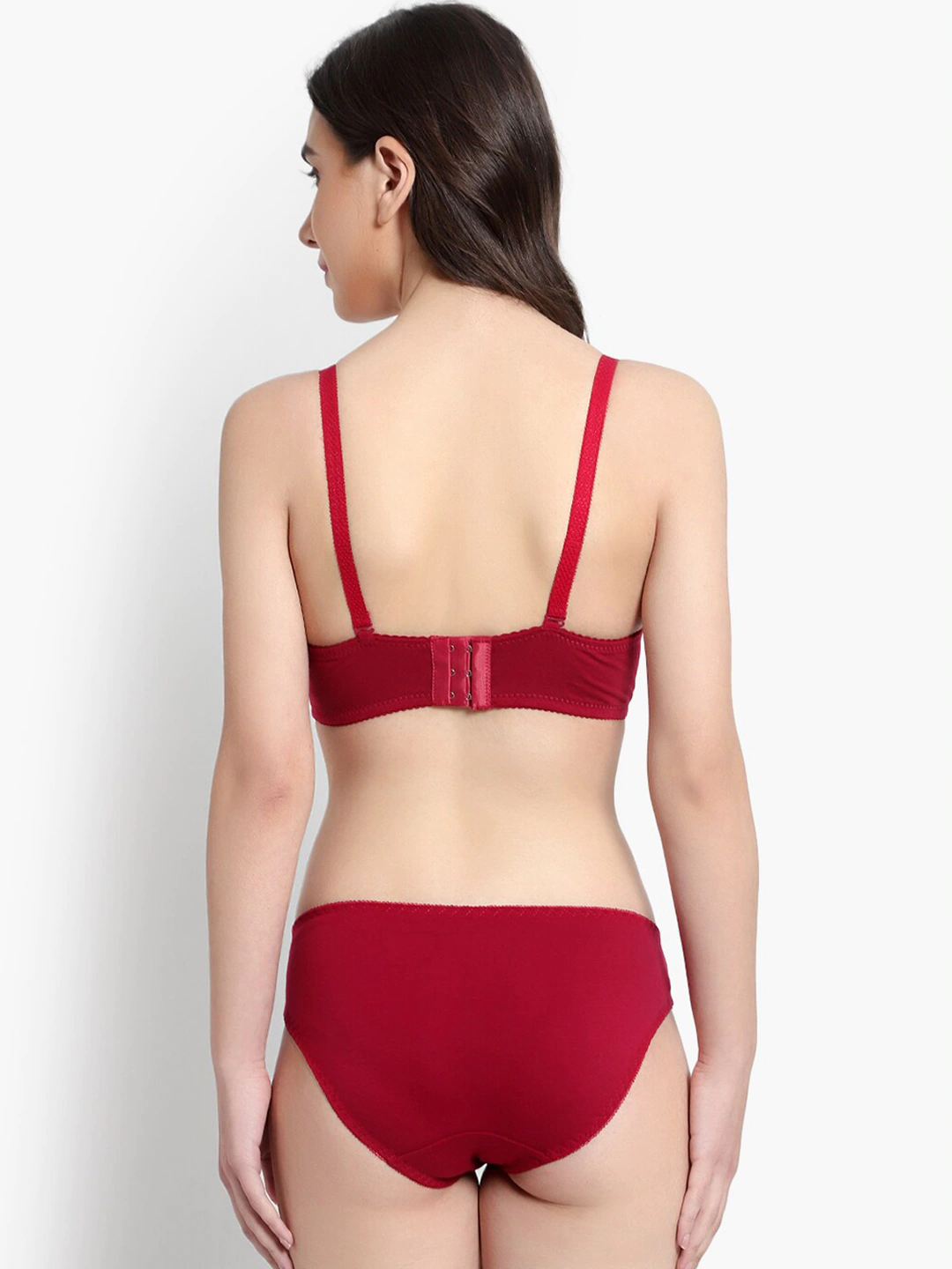 Premium Brachy Women Maroon Solid Lace Bra and Underwear Set featuring intricate lace accents and a coordinated design that enhances comfort and confidence.