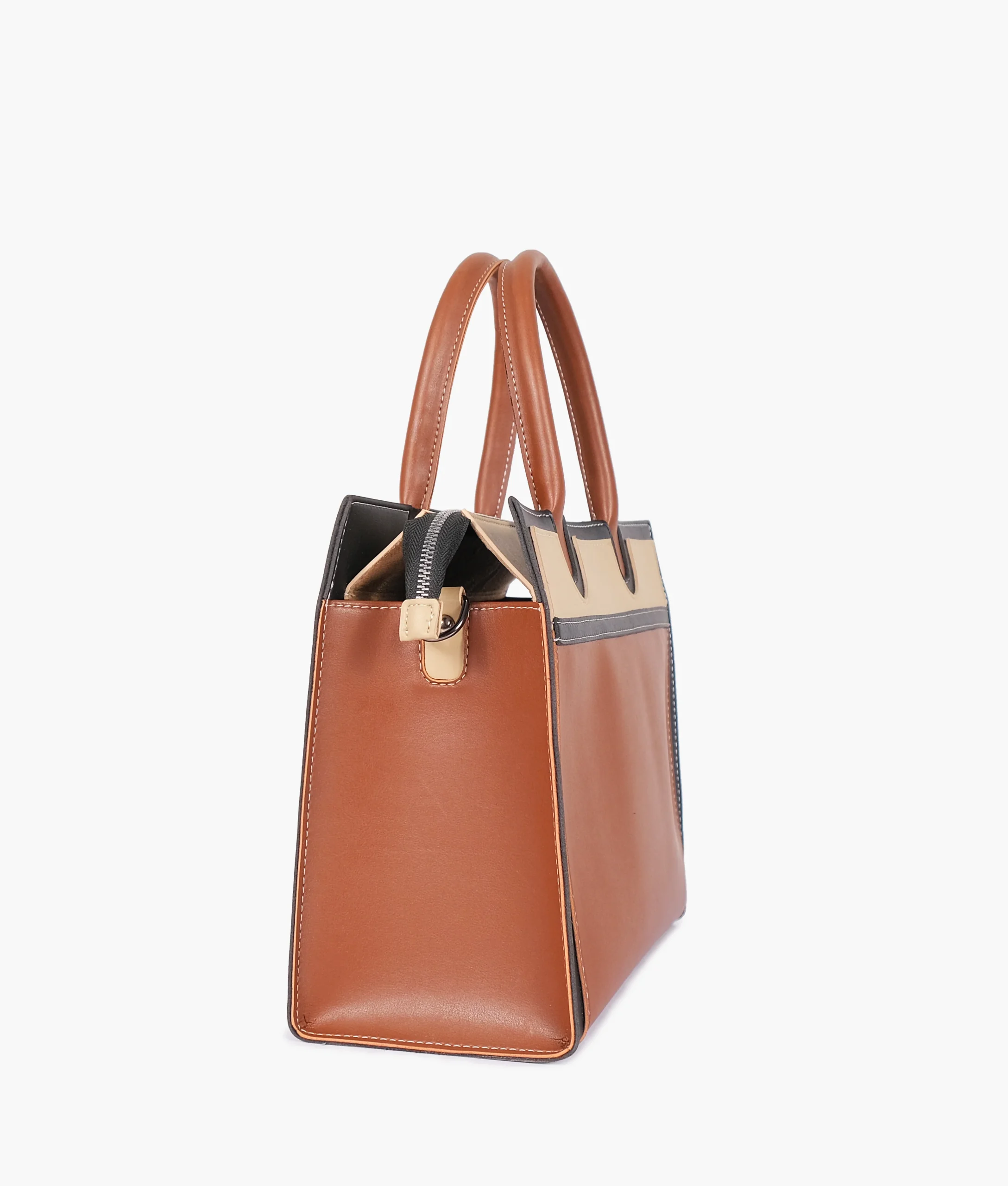 Brown vintage handbag with structured design and premium faux leather finish