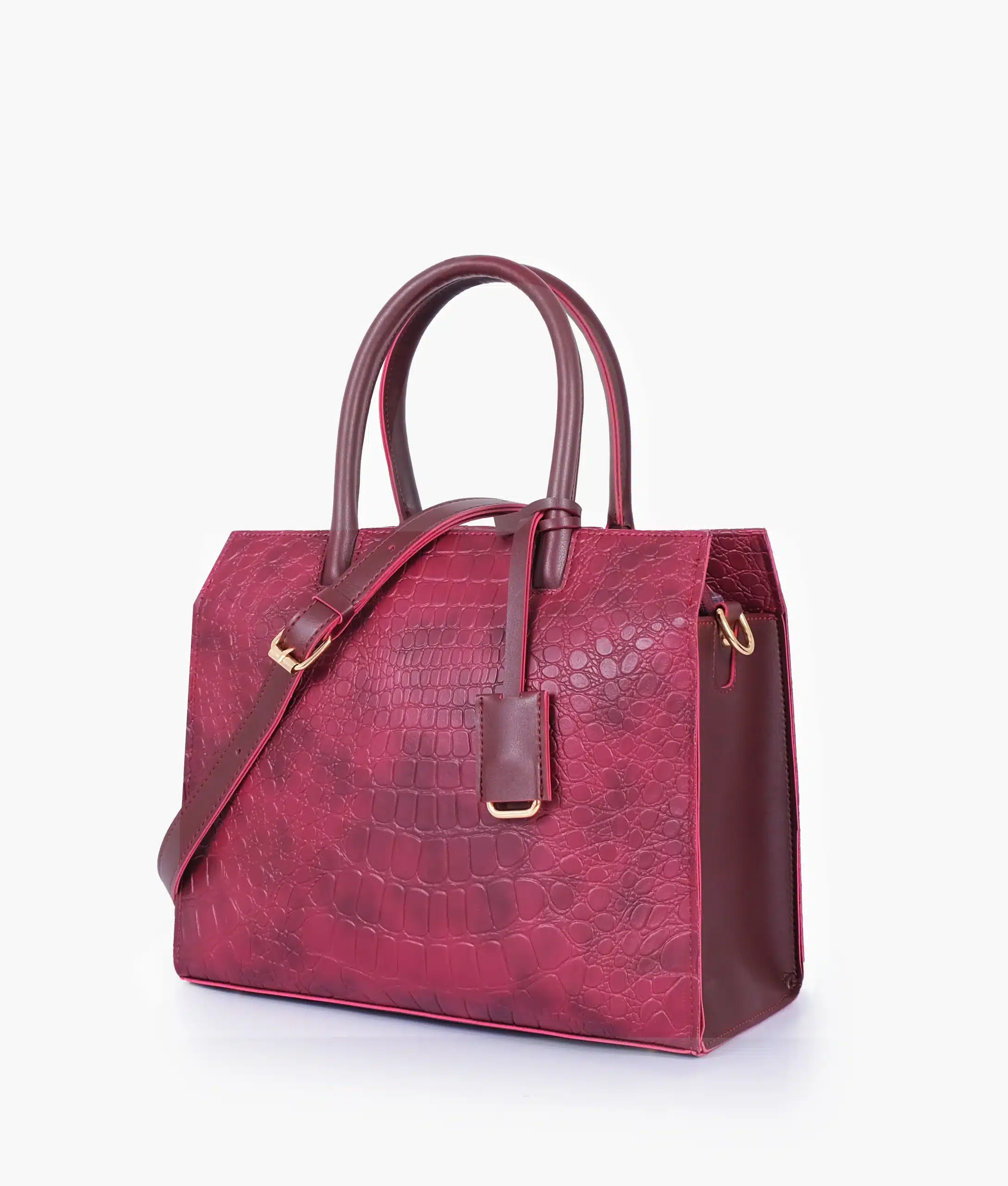 Premium faux leather crocodile handbag in burgundy color for modern women