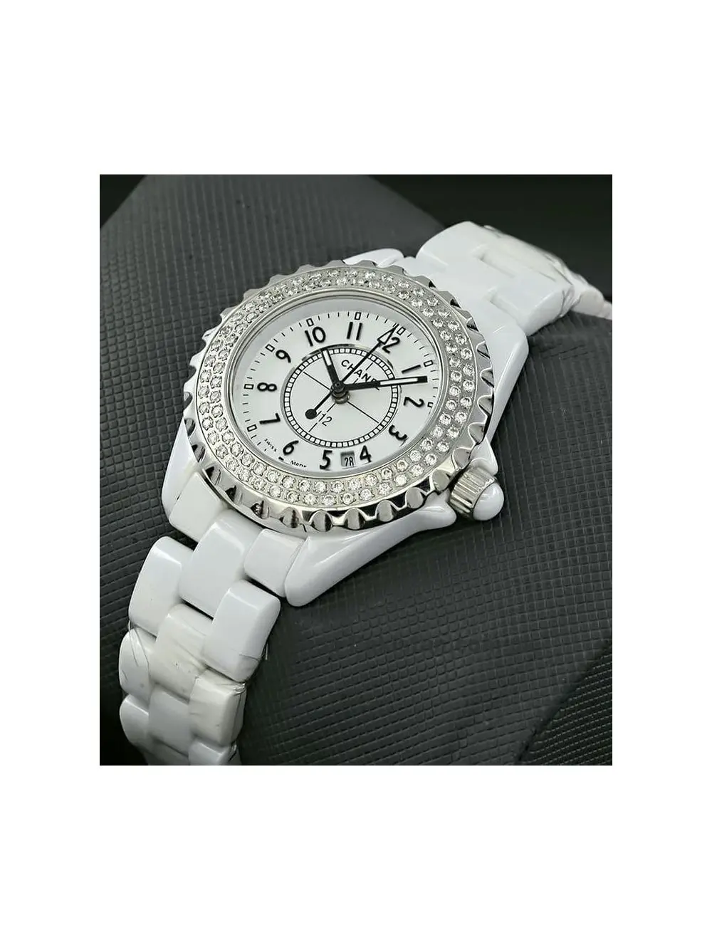 Chic Chanel J12 White Ceramic Diamond Bezel Watch