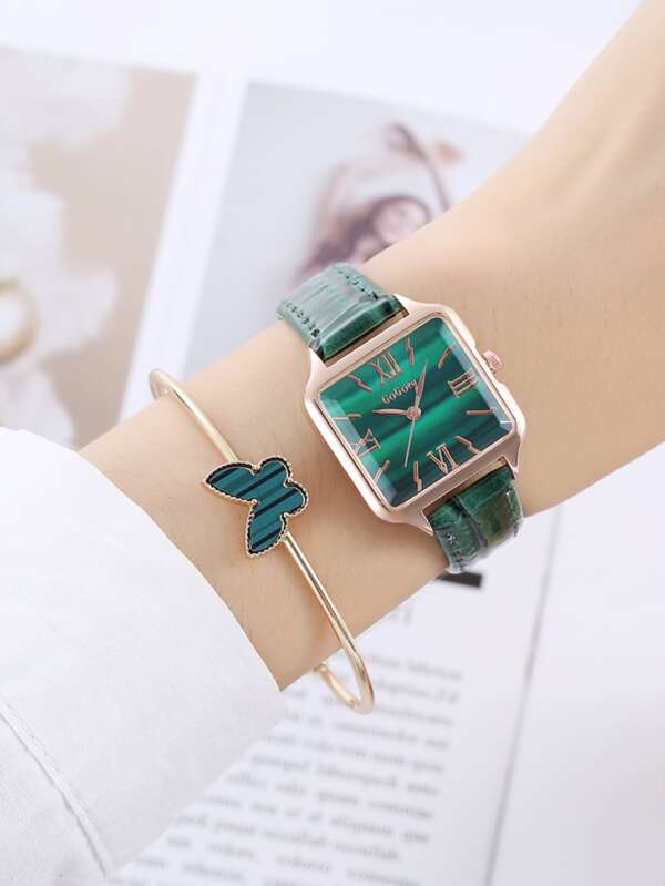 Charming Shein Square Quartz Watch & Jewelry Set