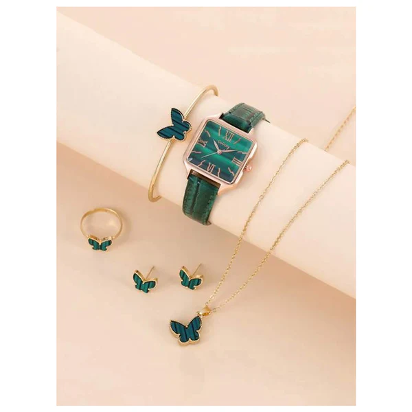 Charming Shein Square Quartz Watch & Jewelry Set