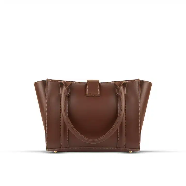 Dual-tone coral and chocolate handbag with inner pocket and smooth finish