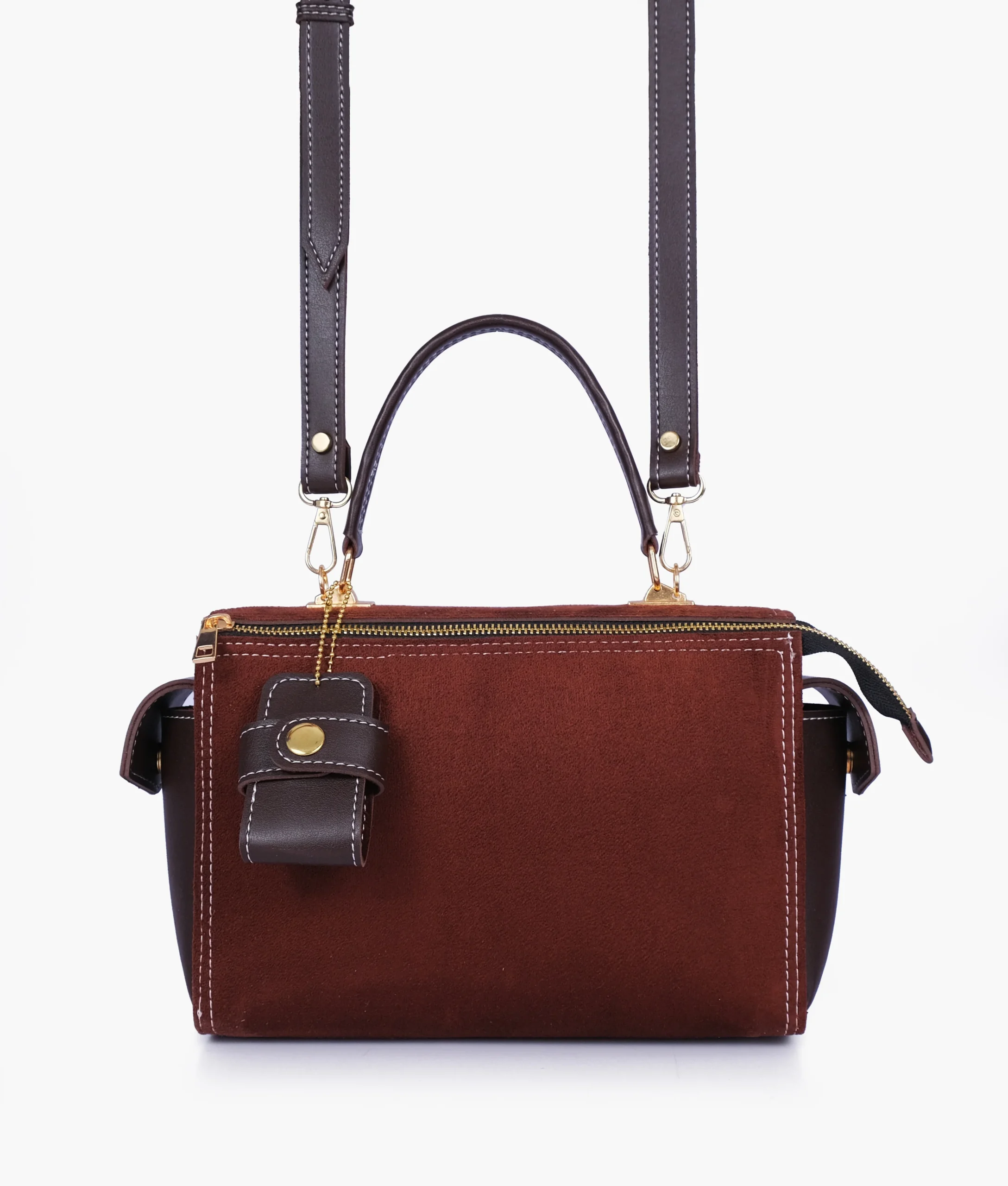 Dark Brown Suede Bowling Bag