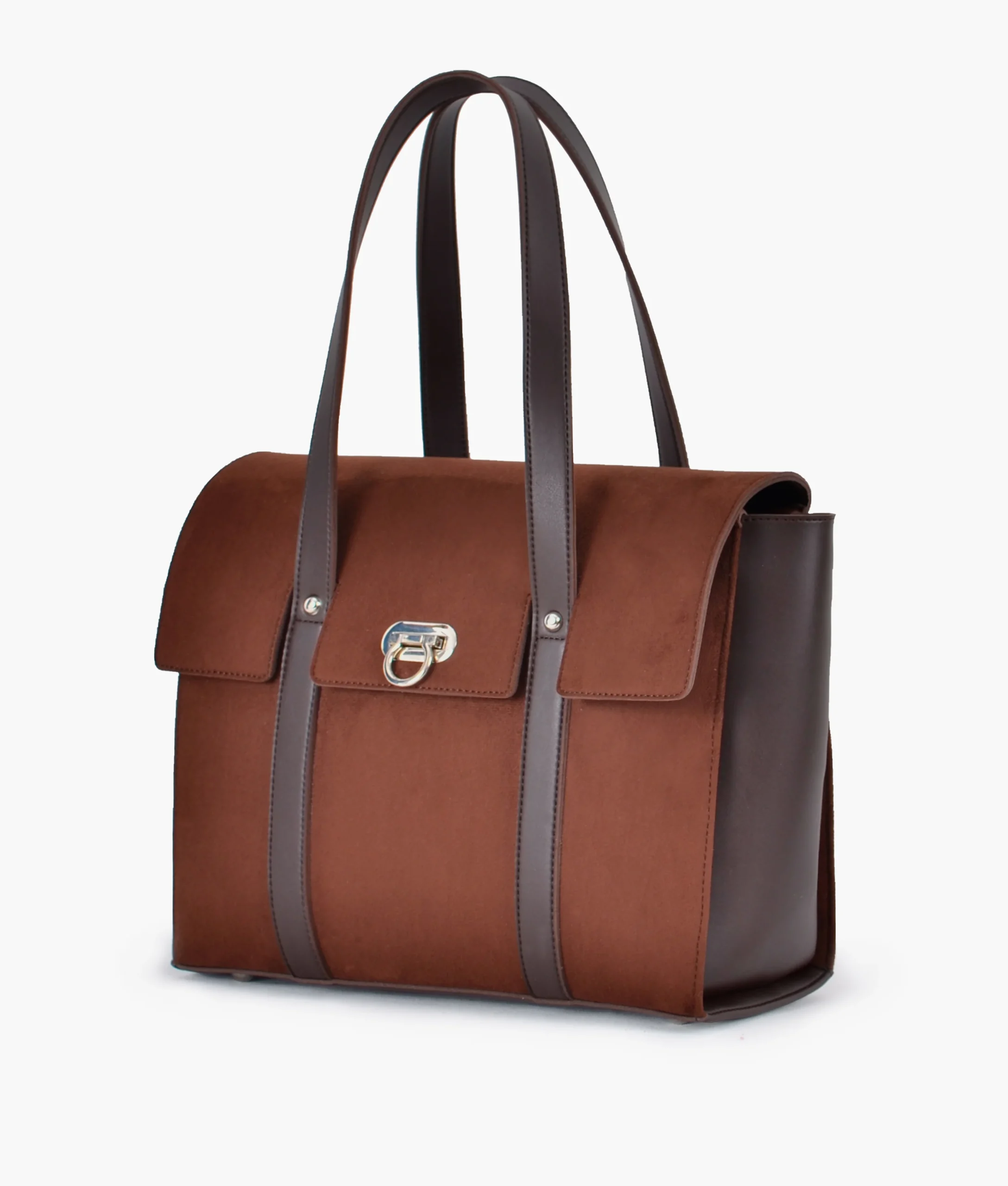 Dark Brown Suede Carry-All Satchel Bag