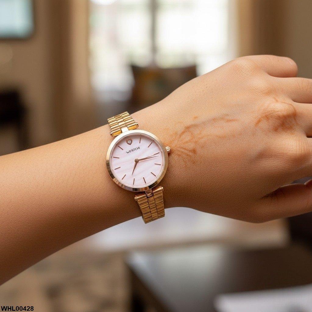 Elegant IWA Round Heart Stone Dial Women’s Watch