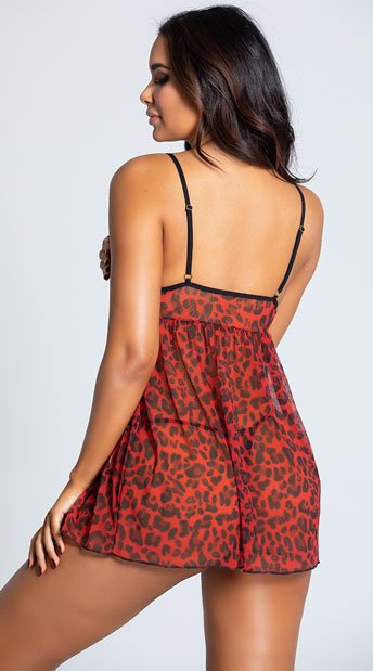 Elegant Enchanting Flirty Personality Babydoll Set designed with soft sheer fabric and delicate lace accents to create a playful and feminine nightwear style.
